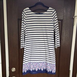 Lilly Pulitzer blue and white striped dress with 3/4 sleeves